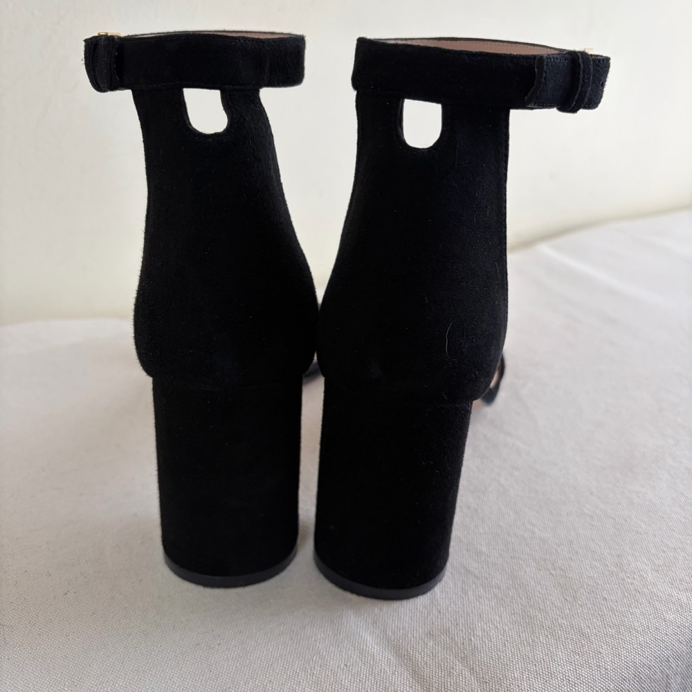 Stuart Weitzman sandals sz 8 Black Suede Ankle-Strap Block Heels - Picture 5 of 11